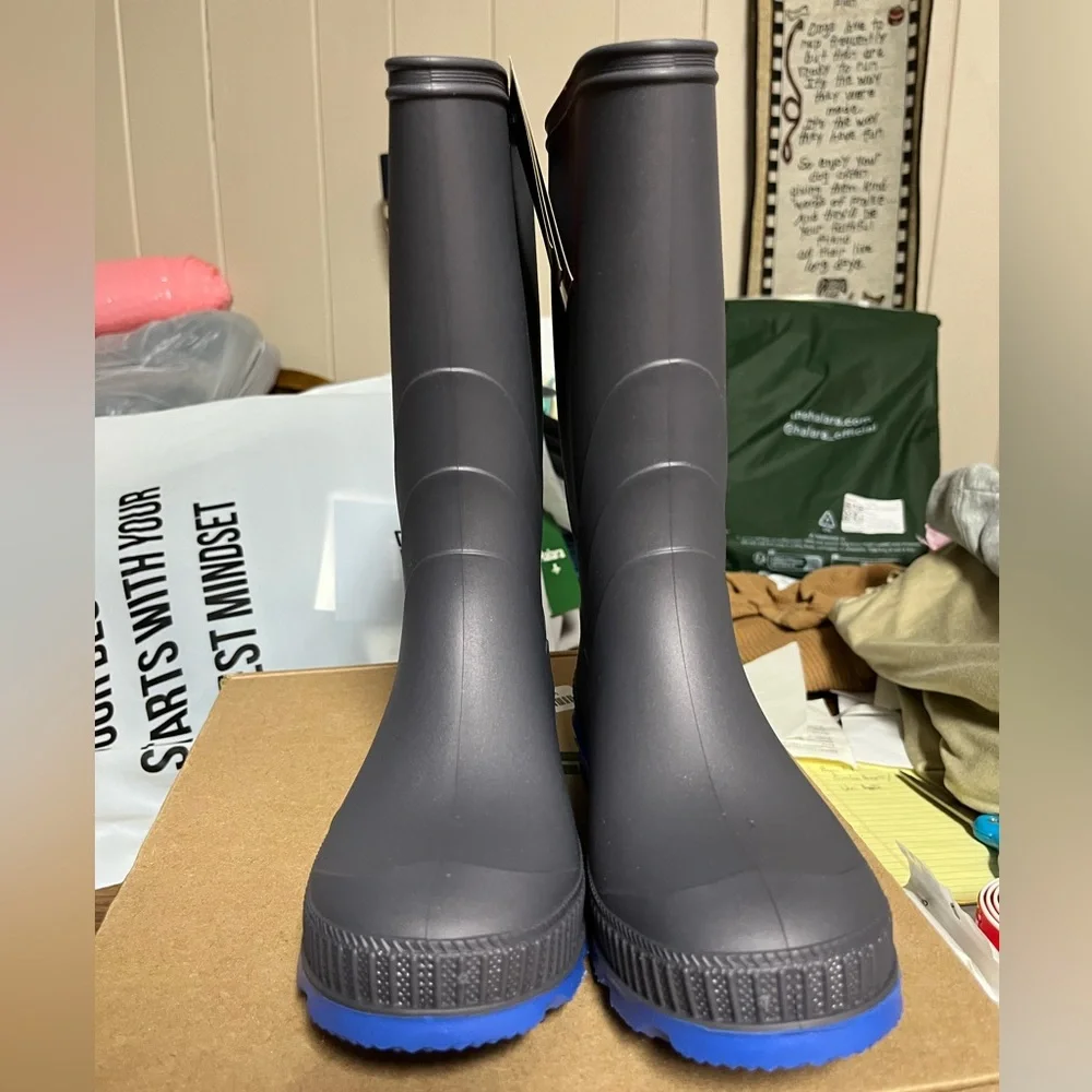 Kamik Stomp Charcoal Gray & Royal Blue Waterproof Boots Kids Size 2 NIB